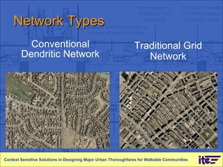 Network Types Conventional Dendritic Network Context Sensitive Solutions in Designing Major Urban Thoroughfares for Walkable Communities Traditional Grid Network 
