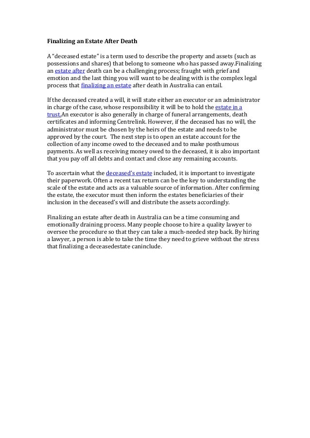 Finalizing an estate after death