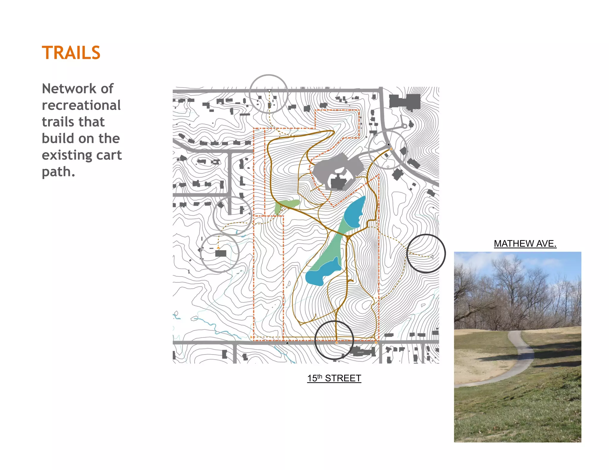 TRAILS
Network of
recreational
trails that
build on the
existing cart
path.
MATHEW AVE.
15th STREET
 