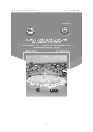 Jalingo Journal of Social and Management Sciences Volume 2, Number 5 Sept, 2020
i
 