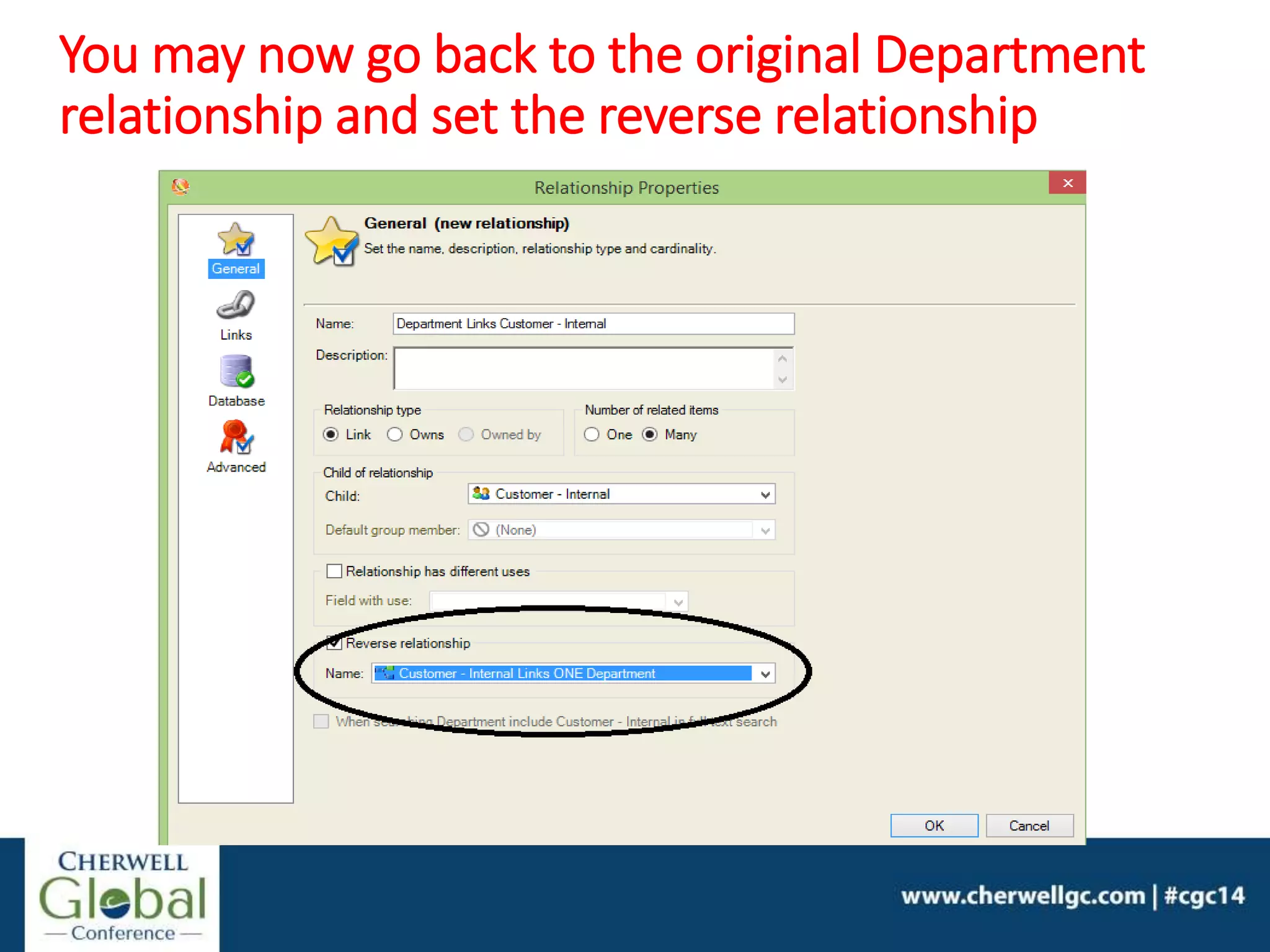 You may now go back to the original Department
relationship and set the reverse relationship
 