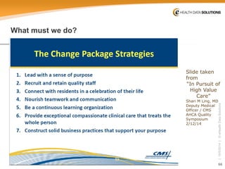 66 
| 10/5/2014 | © eHealth Data Solutions 
What must we do? 
Slide taken from 
“In Pursuit of High Value Care” 
Shari M Ling, MD 
Deputy Medical Officer / CMS 
AHCA Quality Symposium 2/12/14  