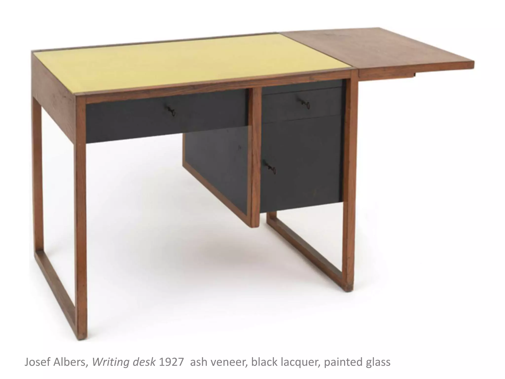 Josef Albers, Writing desk 1927 ash veneer, black lacquer, painted glass
 