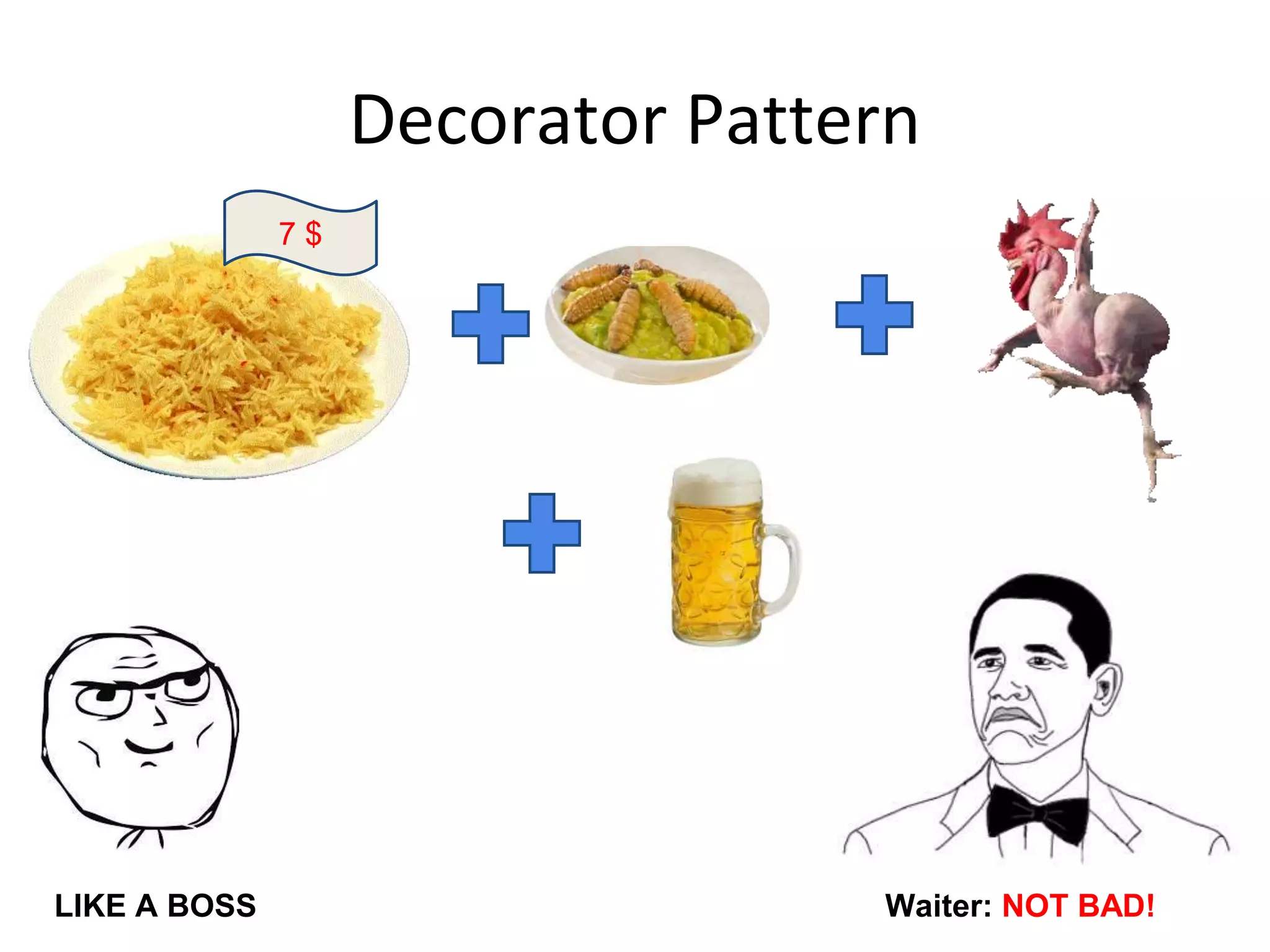 Decorator Pattern
7 $
Waiter: NOT BAD!LIKE A BOSS
 