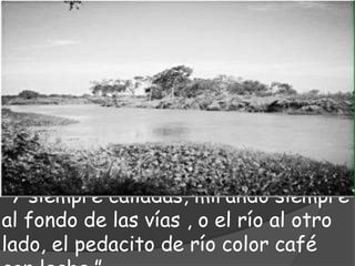 “Y siempre calladas, mirando siempre
al fondo de las vías , o el río al otro
lado, el pedacito de río color café
 