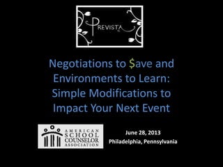 Negotiations to $ave and
Environments to Learn:
Simple Modifications to
Impact Your Next Event
June 28, 2013
Philadelphia, Pennsylvania
 