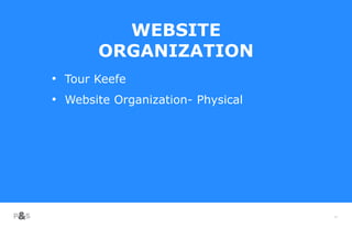 39
WEBSITE
ORGANIZATION
• Tour Keefe
• Website Organization- Physical
 