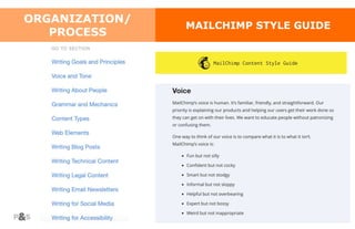 59
ORGANIZATION/
PROCESS
MAILCHIMP STYLE GUIDE
 