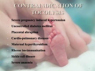  Severe pregnancy induced hypertension
 Uncontrolled diabetes mellitus
 Placental abruption
 Cardio-pulmonary diseases
 Maternal hyperthyroidism
 Rhesus iso-immunisation
 Sickle cell disease
 Severe anaemia
37
 