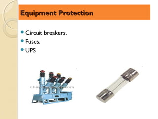 Equipment Protection

Circuit   breakers.
Fuses.
UPS
 