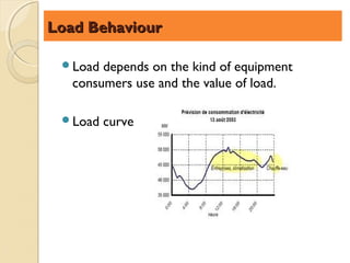 Load Behaviour

 Load  depends on the kind of equipment
   consumers use and the value of load.

 Load   curve
 
