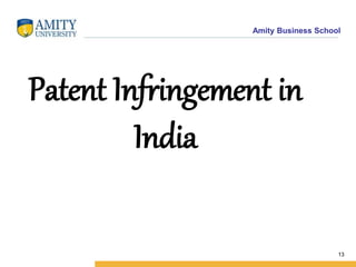 Amity Business School
Patent Infringement in
India
13
 