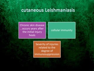 Chronic skin disease
, occurs years after
the initial injury
heals
cellular immunity
Severity of injuries
related to the
degree of
immunosuppression
 