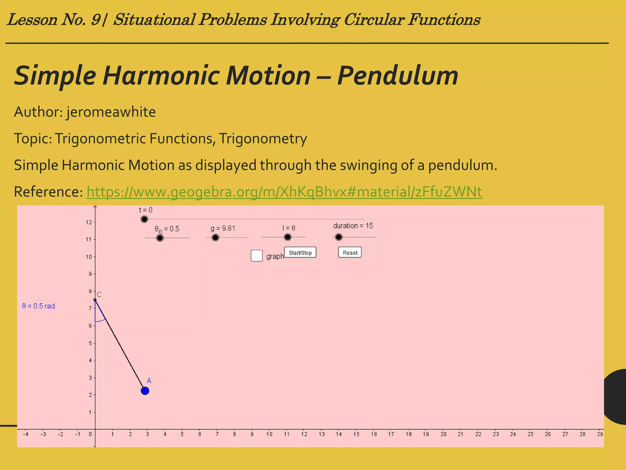 Lesson no. 9 (Situational Problems Involving Graphs of Circular ...