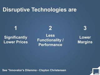 7
Disruptive Technologies are
2
Less
Functionality /
Performance
3
Lower
Margins
See “Innovator’s Dilemma - Clayton Christ...