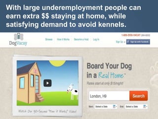 With large underemployment people can
earn extra $$ staying at home, while
satisfying demand to avoid kennels.
32
 