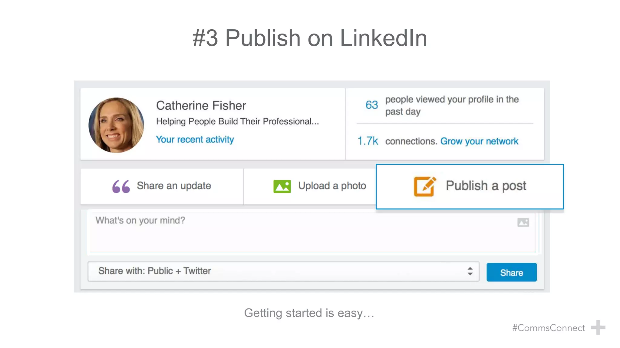 #3 Publish on LinkedIn
Getting started is easy…
 