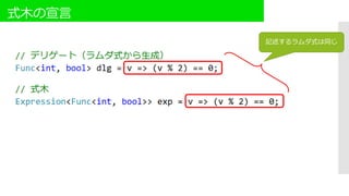 式木の宣言
記述するラムダ式は同じ
 