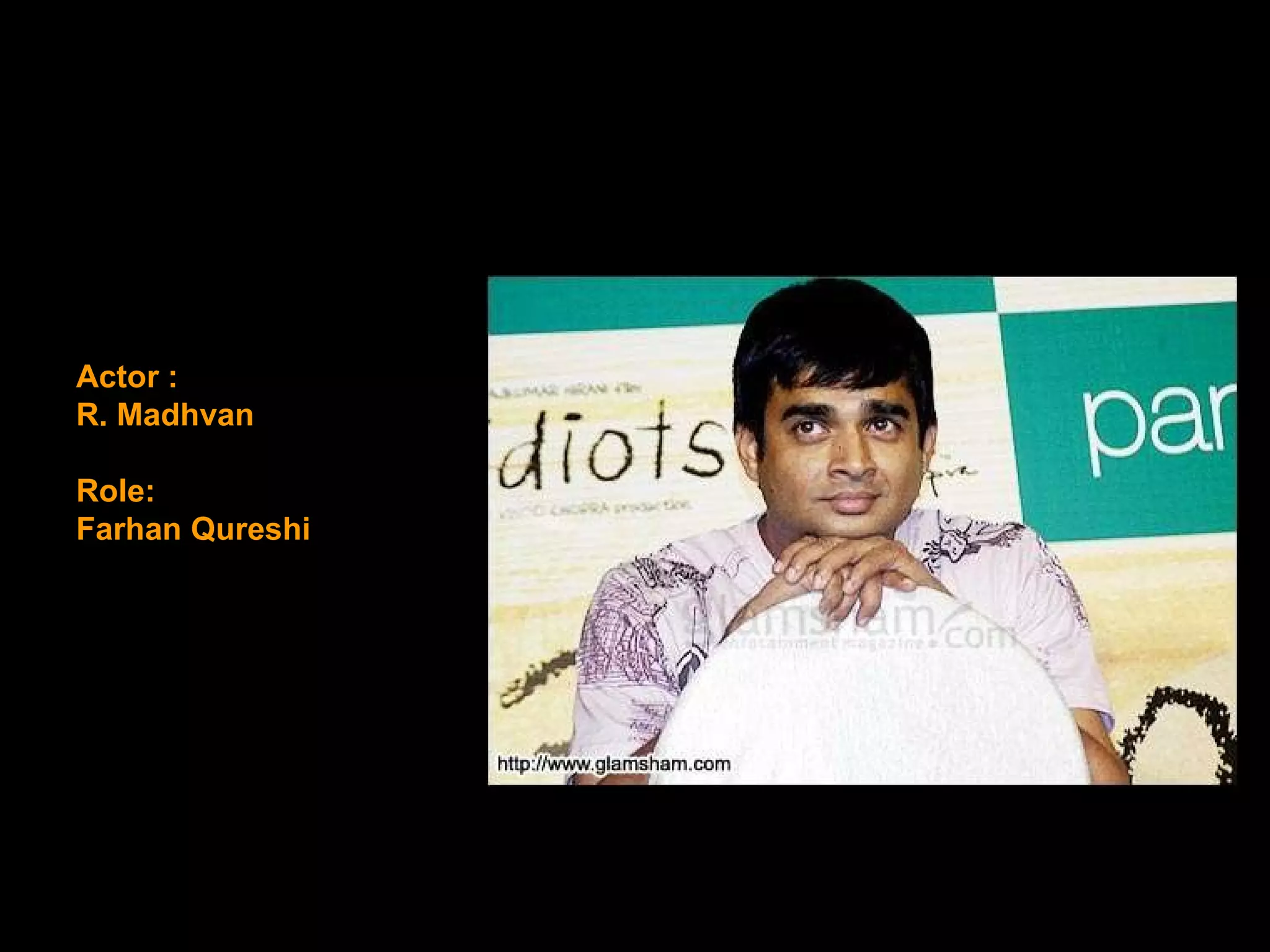 Actor : R. Madhvan Role: Farhan Qureshi 