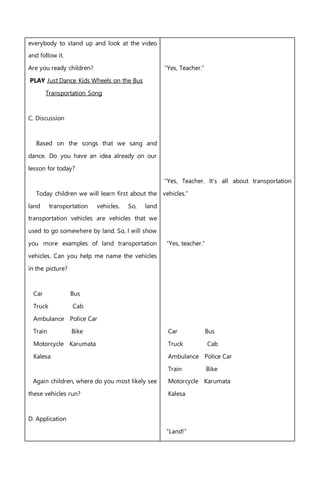 LAND TRANSPORTATION DETAILED LESSON PLAN