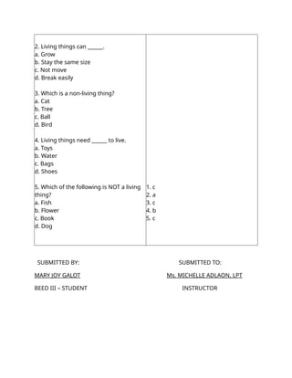 4A'S Lesson plan in Science 3 " Living things and Non-living things" | DOCX