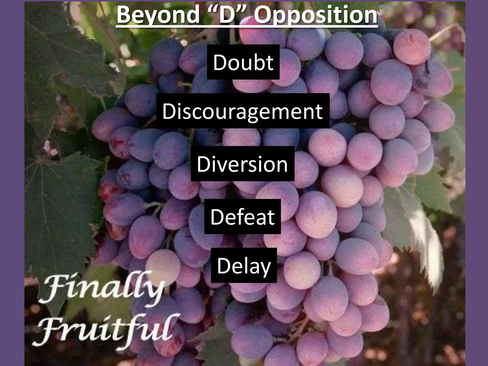 Doubt
Discouragement
Diversion
Defeat
Delay
Beyond “D” Opposition
 