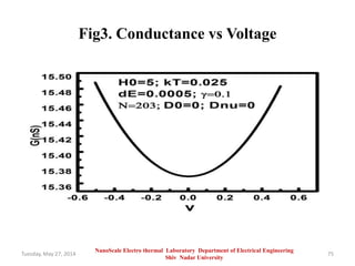 Fig3. Conductance vs Voltage
Tuesday, May 27, 2014 75
NanoScale Electro thermal Laboratory Department of Electrical Engineering
Shiv Nadar University
 