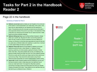Tasks for Part 2 in the Handbook
Reader 2
Page 22 in the handbook
 