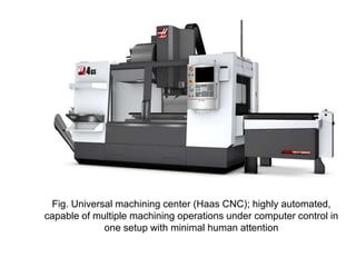 Fig. Universal machining center (Haas CNC); highly automated,
capable of multiple machining operations under computer control in
one setup with minimal human attention

 