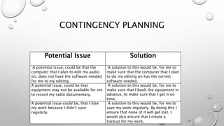 Potential Problem Planning Final Major Project, Planning 2019 | PPT
