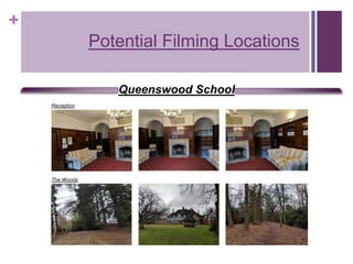 +
Potential Filming Locations
Reception
The Woods
Queenswood School
 