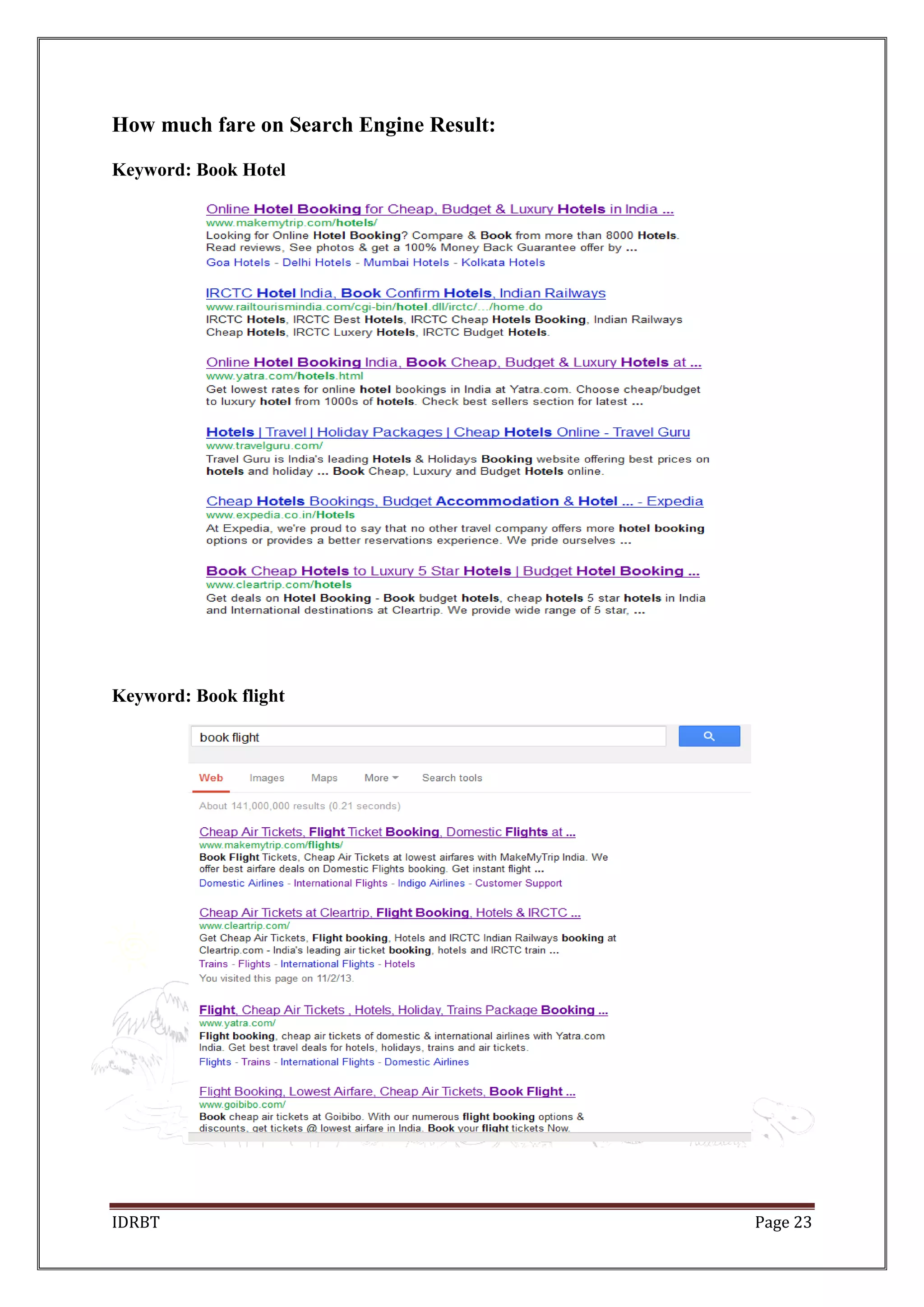 IDRBT Page 23
How much fare on Search Engine Result:
Keyword: Book Hotel
Keyword: Book flight
 