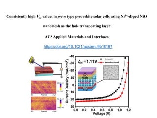 Consistently high Voc values in p-i-n type perovskite solar cells using Ni3+-doped NiO
nanomesh as the hole transporting layer
https://doi.org/10.1021/acsami.9b18197
ACS Applied Materials and Interfaces
 
