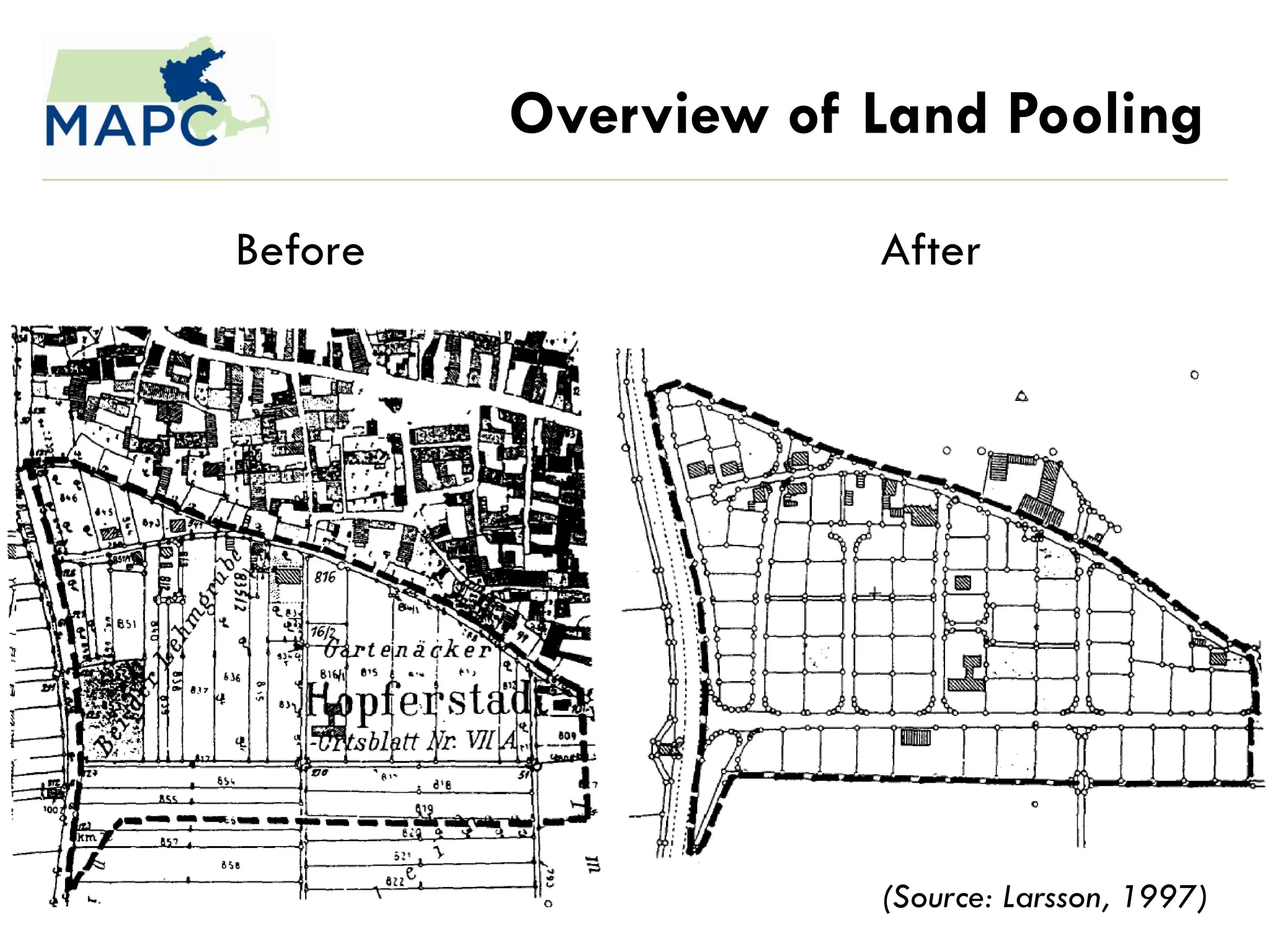 Overview of Land Pooling

Before               After




                     (Source: Larsson, 1997)
 
