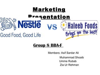 Group 8 BBA-F    Members: Asif Sardar Ali   Muhammad Shoaib   Umme Rubab    Zia Ur Rehman Marketing Presentation 