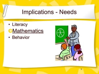Implications - Needs Literacy Mathematics Behavior 