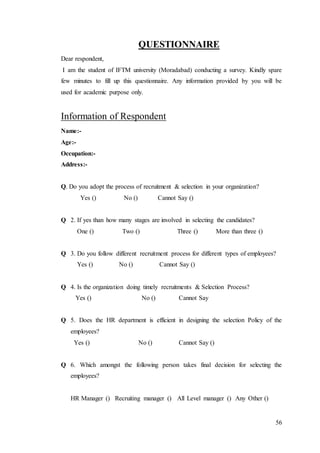MBA Report on Recruitment and Selection procedure | PDF