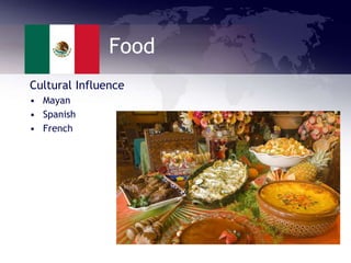 Food
Cultural Influence
• Mayan
• Spanish
• French
 