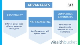 PROFITABILITY
NICHE MARKETING
COMPETITIVE
ADVANTAGES
Different groups place
different values on
similar goods
Specific seg...