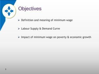  Definition and meaning of minimum wage
 Labour Supply & Demand Curve
 Impact of minimum wage on poverty & economic growth

3

 