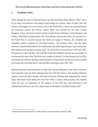The Security Dilemma Between United States and Soviet Union During The ...