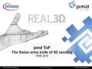c o n f i d e n t i a l© 2017 pmdtechnologies ag Infineon Technologies AG
pmd ToF
The Swiss army knife of 3D sensing
AWE 2018
 