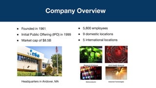 Company Overview
● Founded in 1961
● Initial Public Oﬀering (IPO) in 1999
● Market cap of $8.5B
Headquarters in Andover, M...