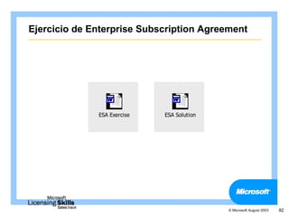 Ejercicio de Enterprise Subscription Agreement




              ESA Exercise   ESA Solution




                                            © Microsoft August 2003   82
 