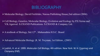 BIBLIOGRAPHY
Molecular Biology; David Freifelder, Narosa Publishing House,2nd edition (2004).
Cell Biology, Genetics, Molecular Biology, Evolution and Ecology by P.S.Verma and
V.K.Agarwal. S.CHAND Publications. S.CHAND & Company Ltd.
A textbook of Biology, Std.12th , Maharashtra H.S.C. Board
Advanced Molecular Biology ;R. M. Twyman, 1st Edition , (2003)
Lodish, H. et al. 1999. Molecular Cell Biology, 4th edition. New York: W. H. Freeman and
Company (Pdf).
June 17 24
 