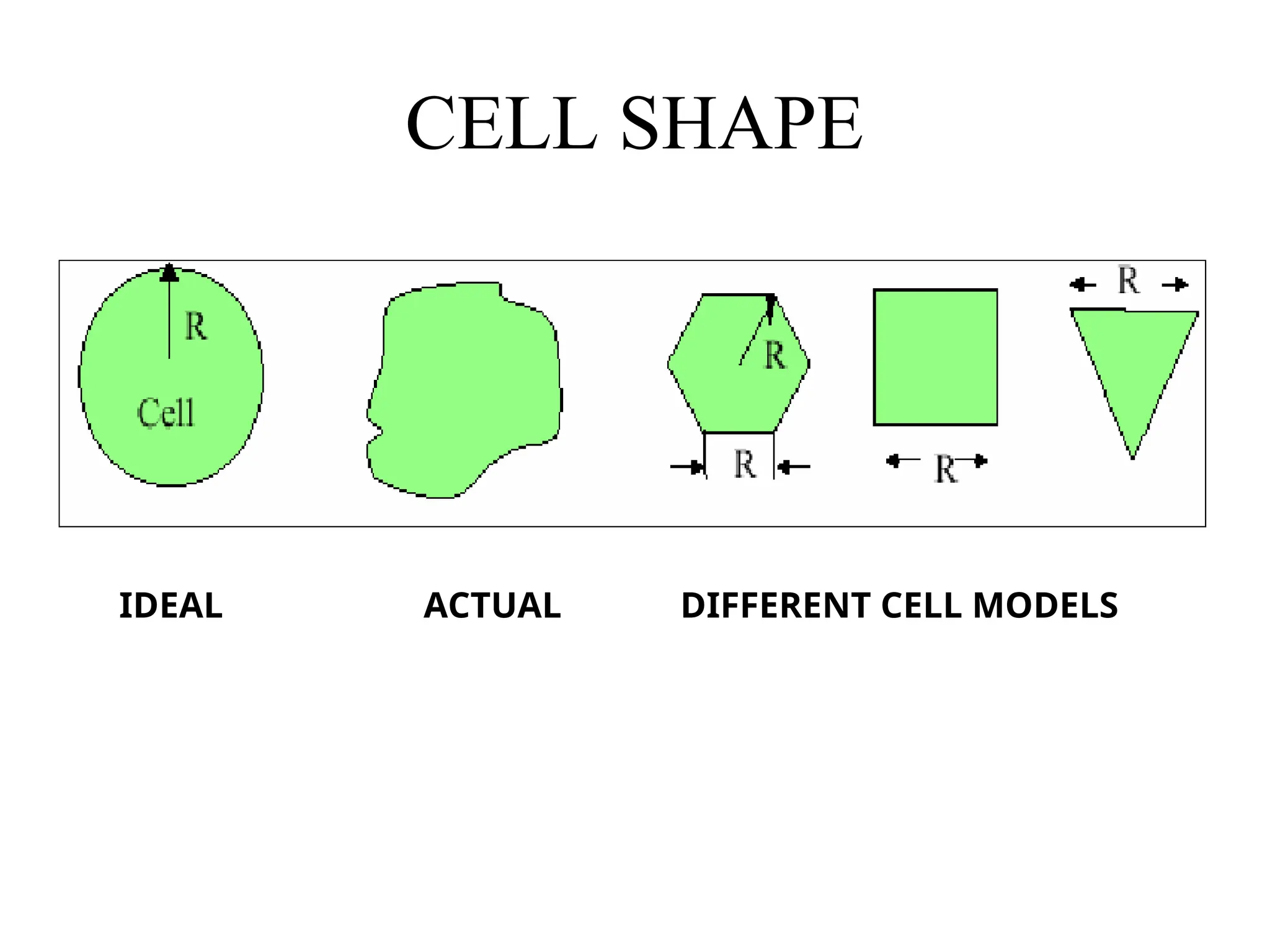 CELL SHAPE
IDEAL ACTUAL DIFFERENT CELL MODELS
 