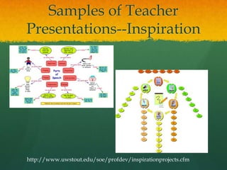 Samples of Teacher
Presentations--Inspiration




http://www.uwstout.edu/soe/profdev/inspirationprojects.cfm
 