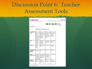 Discussion Point 6: Teacher
     Assessment Tools
 