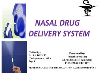 Presented by- 
Prajakta chavan 
M.PHARM (Ist semester) 
PHARMACEUTICS 
Guided by- 
Dr. S.N.DHOLE 
(Prof. pharmaceutics 
dept ) 
MODERN COLLEGE OF PHARMACY(FOR LADIES),MOSHI,PUNE 
 