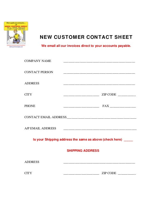 customer contact sheet
